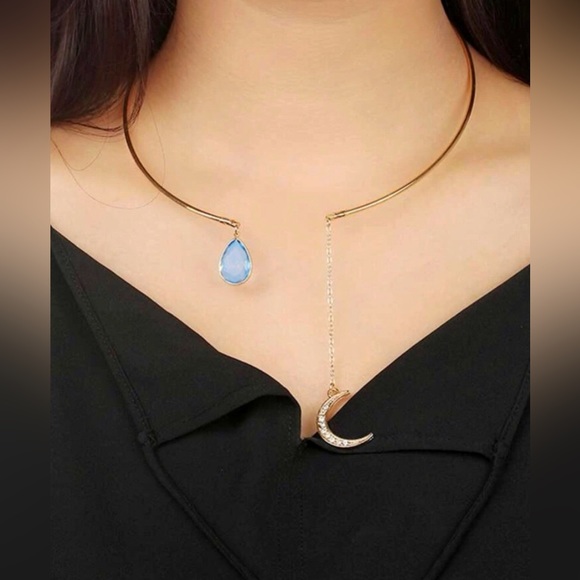 ✨3for$38 New Golden Boho Open Collar Rhinestone Moon Blue Jewel Necklace - Picture 8 of 15